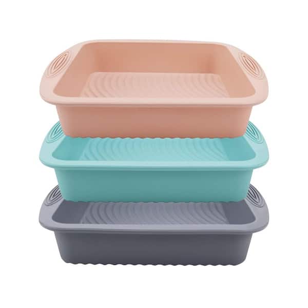 3 Pack Brown Non-Stick Silicone Square Cake Pans Heat Resistant Easy Release for Baking Cakes Brownies Set