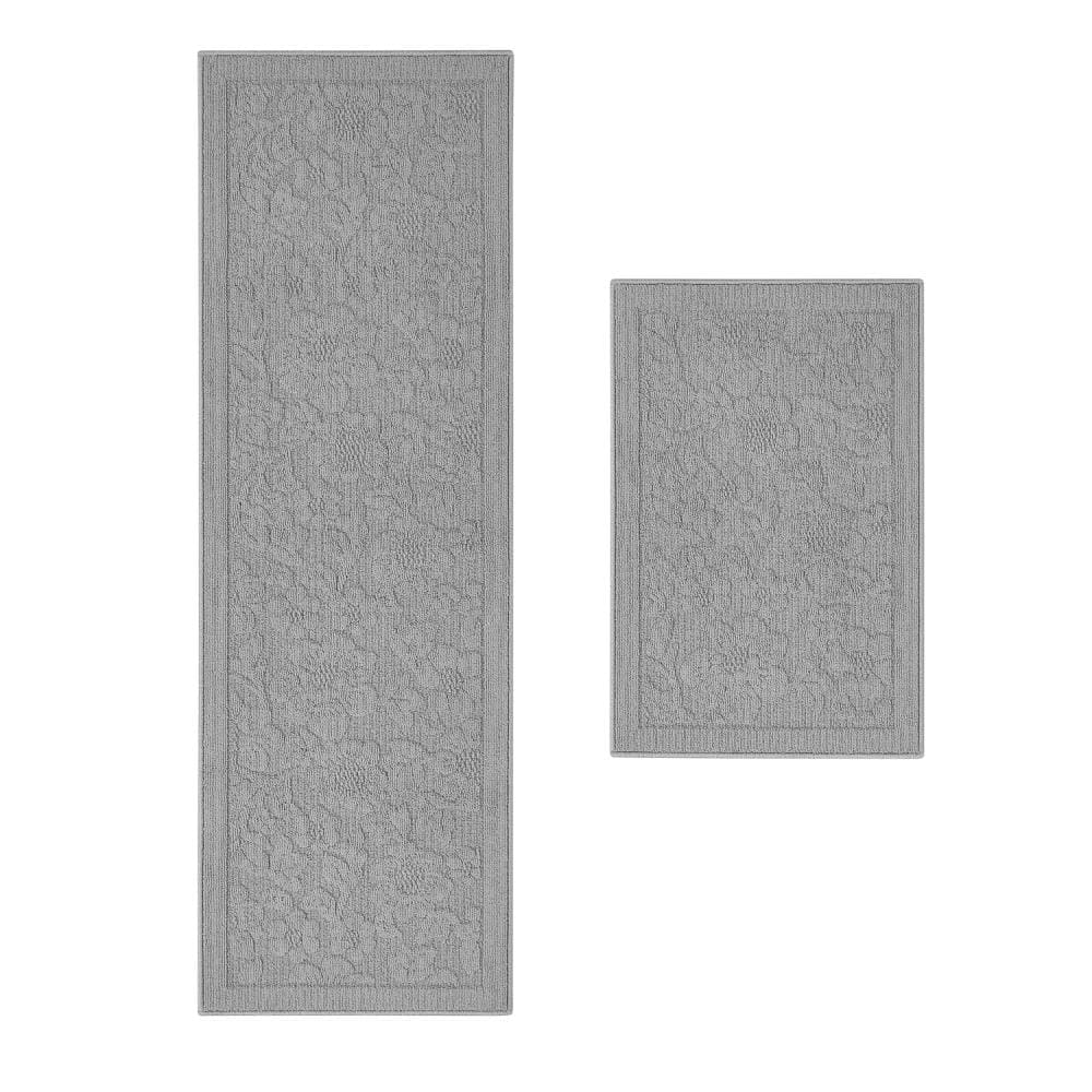 Rosemoor Gray 2 ft. X 6 ft. Floral Machine Washable 2-Piece Rug Set price history on PriceWatchPro