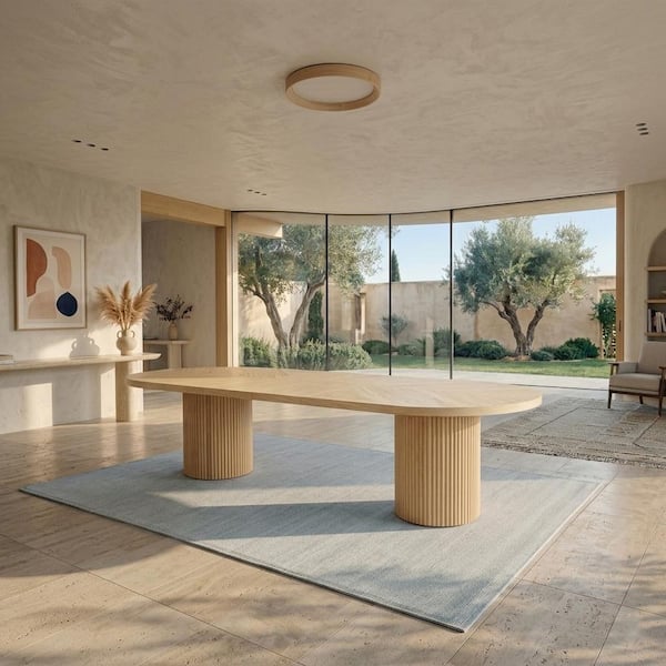 Whitehall Light Oak Wood 123 in. L Double Pedestal Extendable Dining Table (Seats 10)