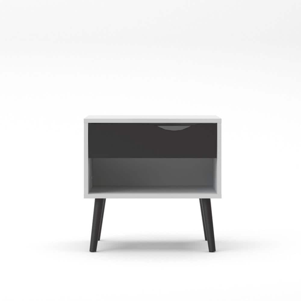 Diana Scandinavian Two-Tone White & Black Matte Nightstand with Drawer
