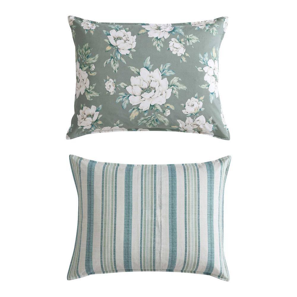 Ivory and Sage Green Cotton Twin Reversible Comforter Set