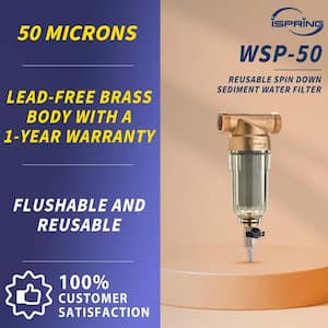 50-Micron Flushable and Reusable Spin Down Sediment Water Filter, 1 in. MNPT and 3/4 in. FNPT