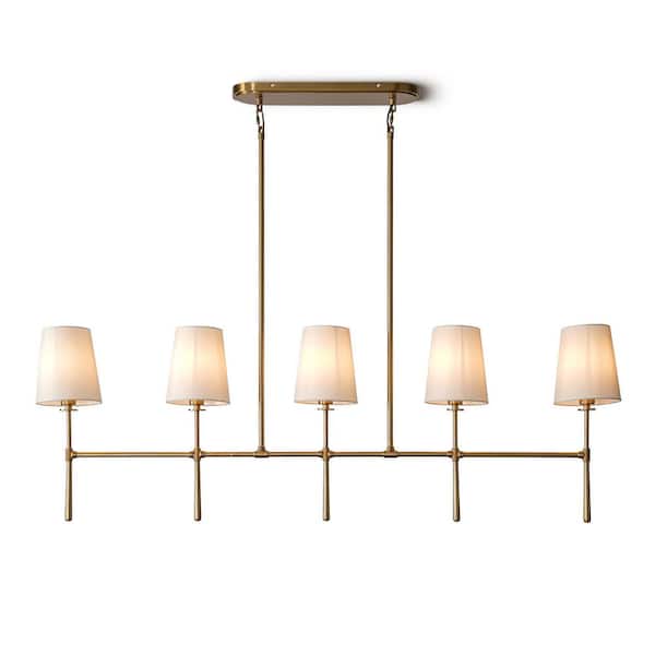 Modern Chandelier 50 in. 5-Light Gold Fabric Shaded Chandelier for Dinning Room, Living Room, Kitchen Island