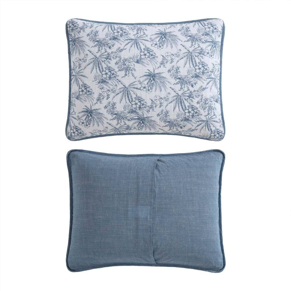 Blue Cotton Twin Reversible Quilt Set with Trim