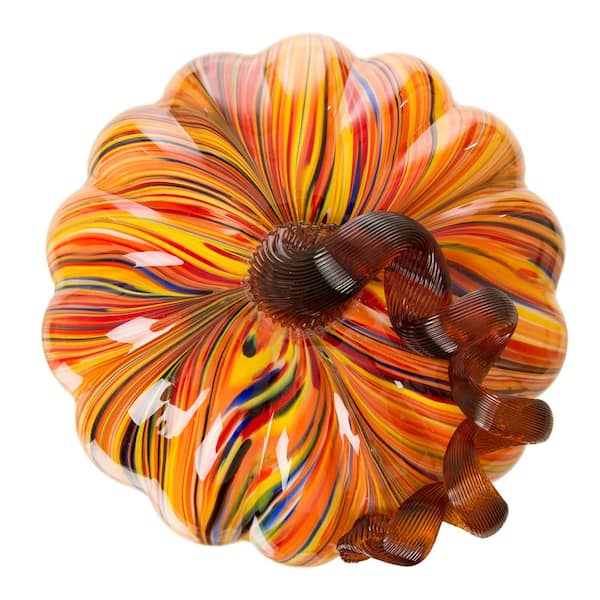 Glitzhome 8.66 in. D x 6.69 in. H Multi-Striped Glass Large
