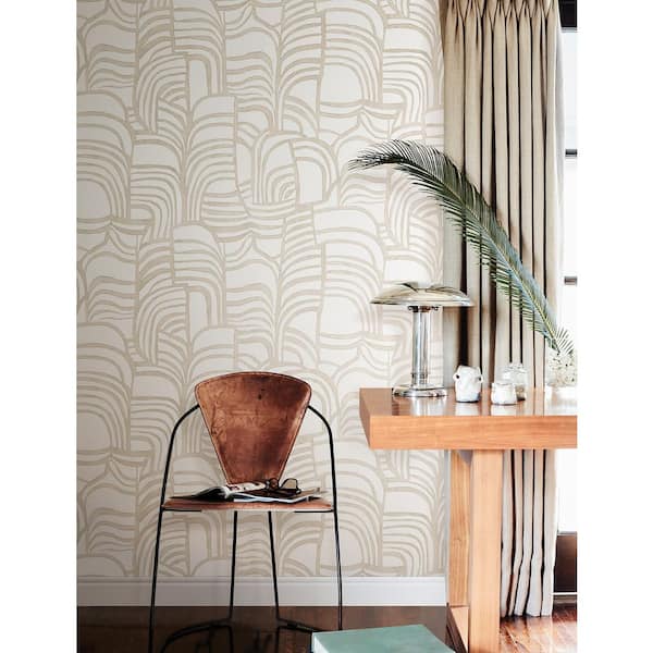 Featherwork Linen Beige Premium Peel and Stick Wallpaper