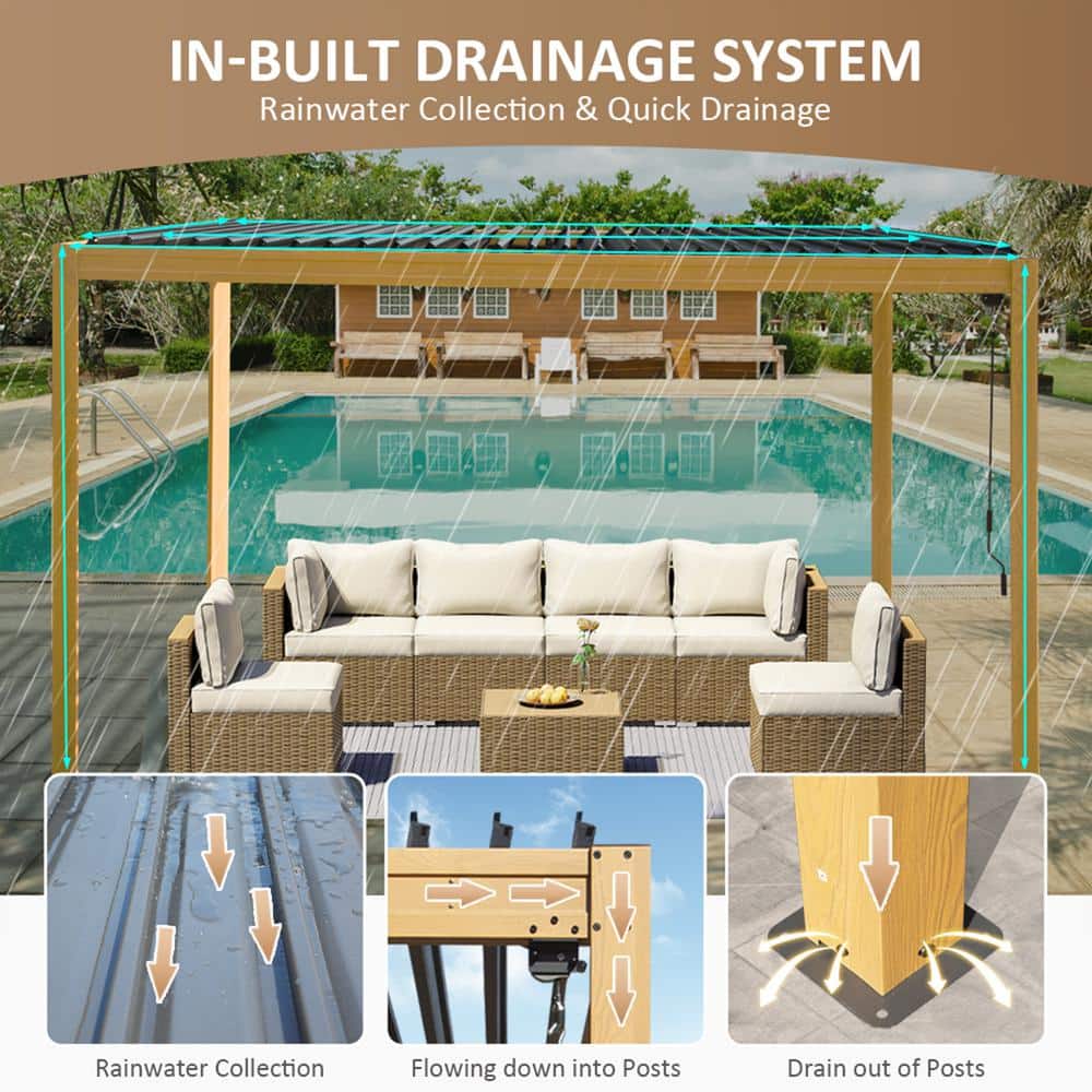 Brown and Gray Aluminum Metal Louvered Pergola 10 ft. x 13 ft.