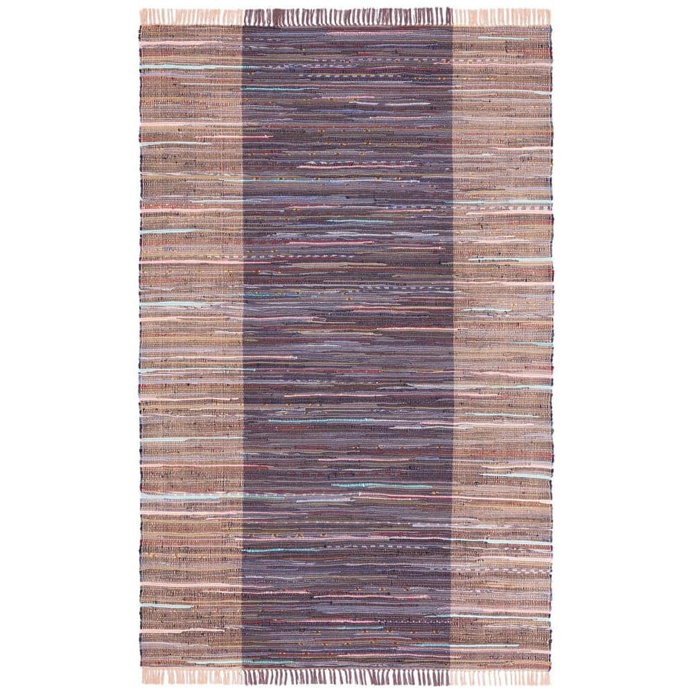Handwoven Whimsical Purple & Blue Flatweave Rag Rug - 5x8 Feet