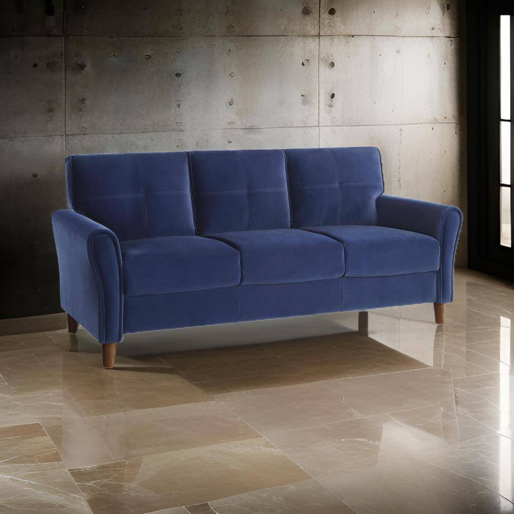 Sarah 33 in. Slope Arm Velvet Rectangle Reversible Sofa in. Blue and Brown