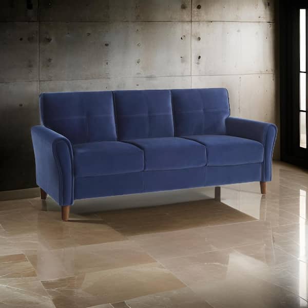 Benjara Sarah 33 in. Slope Arm Velvet Rectangle Reversible Sofa in. Blue and Brown