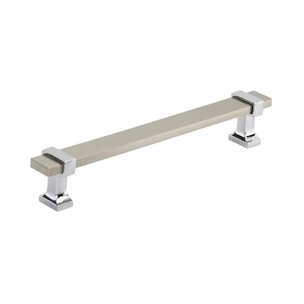 Amerock Overton 6-5/16 in. (160mm) Classic Satin Nickel/Polished Chrome Bar Cabinet Pull