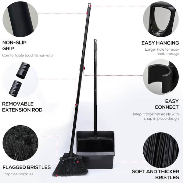 BISON LIFE 48.5 in. Lobby Broom and Dustpan Set for Indoor/Outdoor