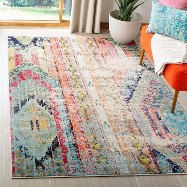 Monaco Multi 4 ft. x 4 ft. Square Distressed Area Rug