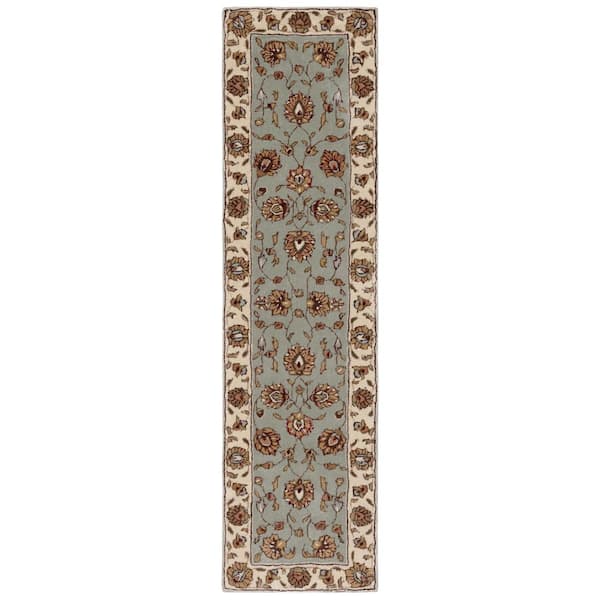 Total Performance 2 ft. x 9 ft. Light Blue/Ivory Floral Border Runner Rug