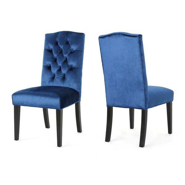 Noble House Nickolai Navy Blue Velvet Upholstered Dining Chair (Set of 2)