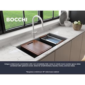 Baveno Lux Concrete Gray Granite Composite 34 in. Single Bowl Drop-In/Undermount Kitchen Sink w/Integrated WS & Acc