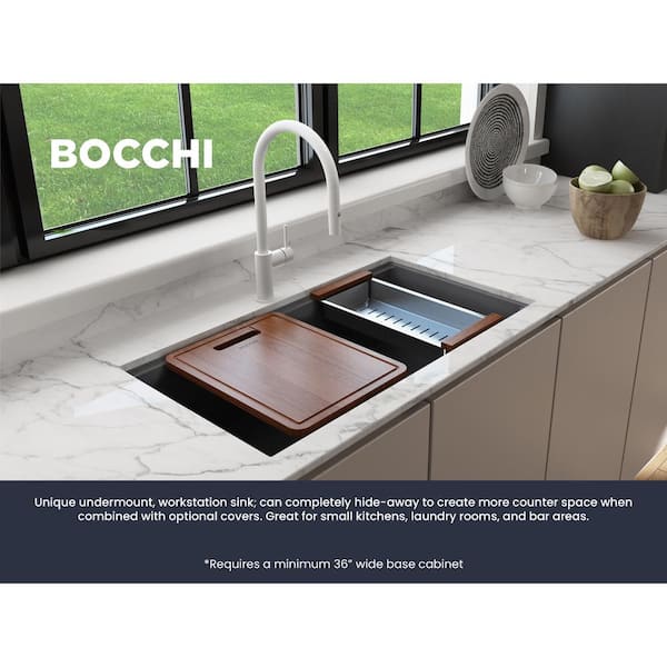 Baveno Lux Concrete Gray Granite Composite 34 in. Single Bowl Drop-In/Undermount Kitchen Sink w/Integrated WS & Acc