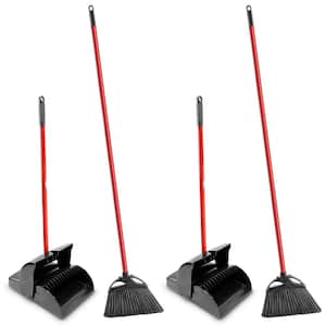 Indoor/Outdoor Angle Broom and Dustpan Set (Closed Lid Lobby Dustpan) with Steel Handle (4-Pack)