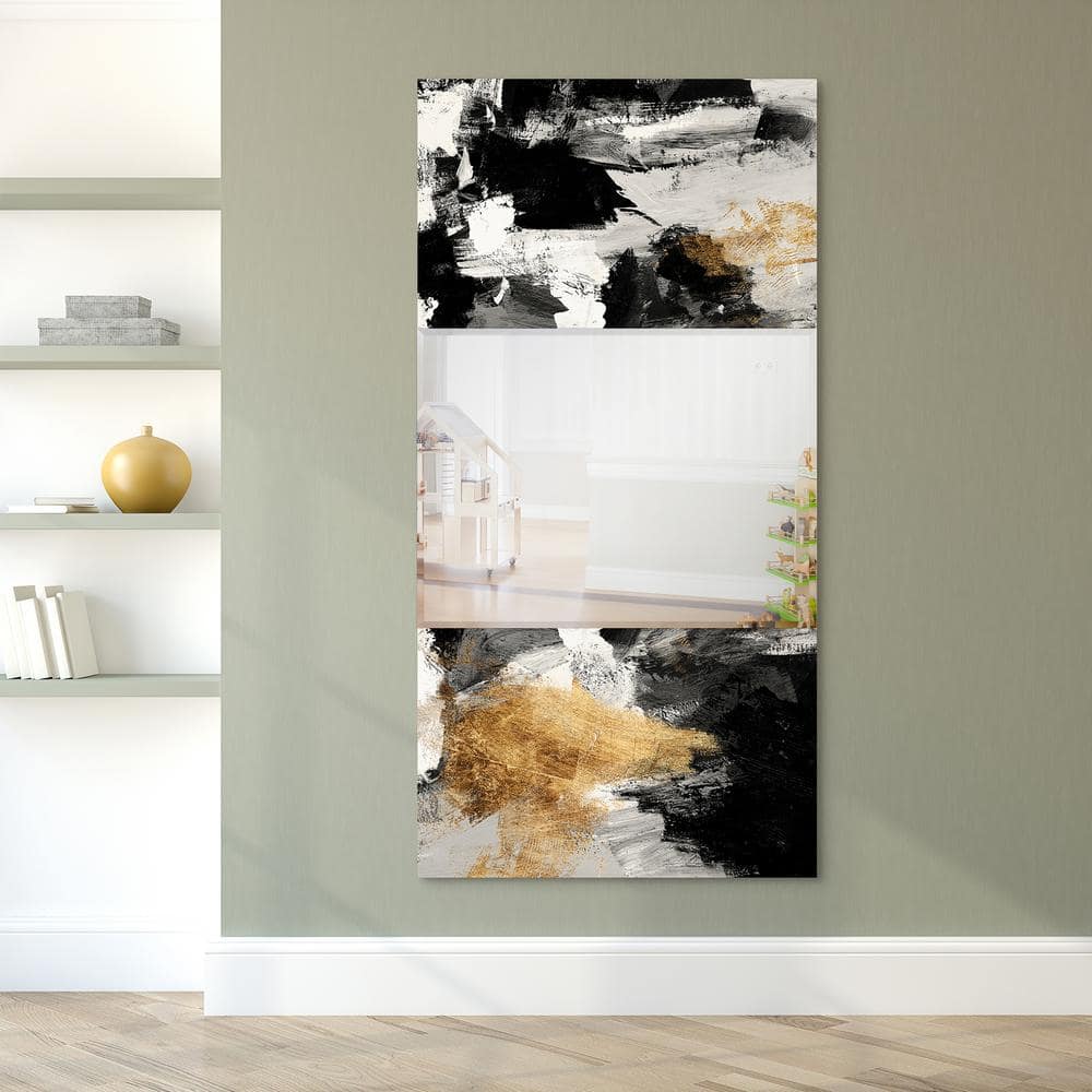 Gold and Black Abstract Tempered Glass Mirror Art, 32" x 64"