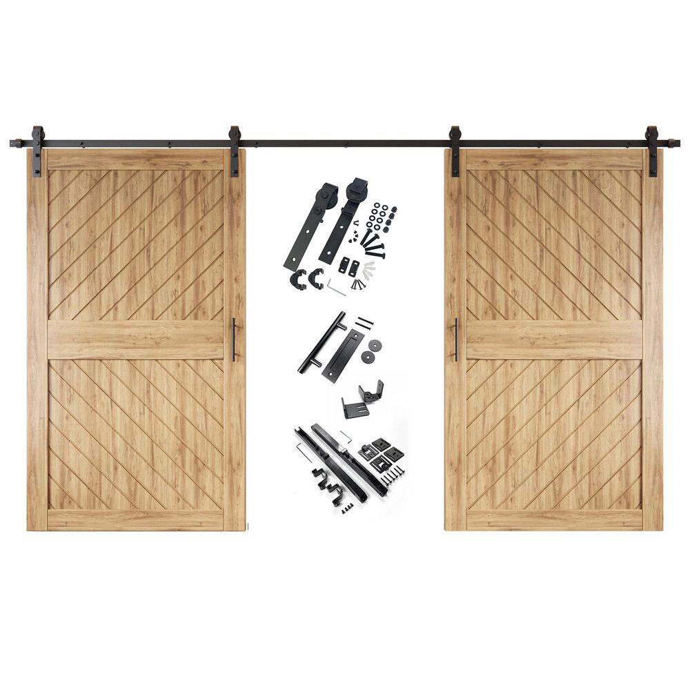 XT3 48 in. x 84 in. C-Panel Unfinished Slanted Stripe Design Double Pine Wood Sliding Barn Door with Hardware Kit price history on PriceWatchPro