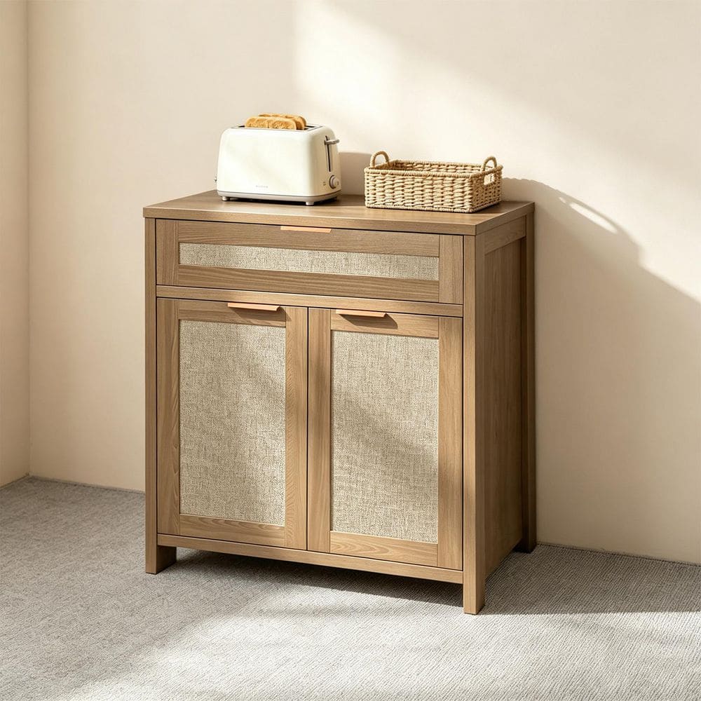 Oscar Farmhouse MDF Wood Rattan Buffet Accent Sideboard Cabinet with Drawer, Adjustable Shelf and Doors price history on PriceWatchPro