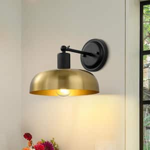 Sublime 1 Light Antique Brass and Matte Black Industrial Adjustable Arm Half-Dome Wall Sconce for Bedrooms, Hallways