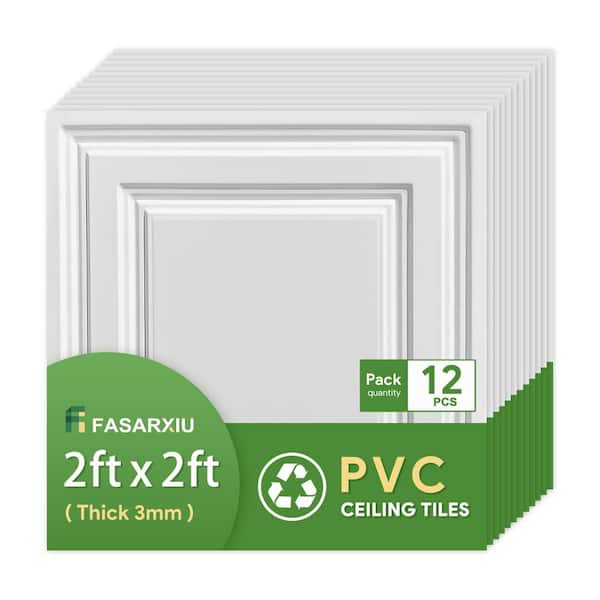White 2 ft. x 2 ft. Textured Waterproof Washable and Fire-Rated PVC Ceiling Tile (48 sq. ft. / case) 12 Tiles