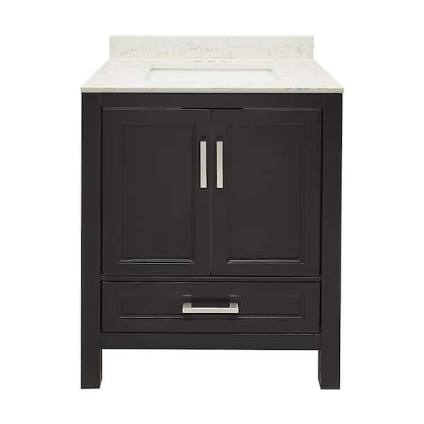 Ella Nevado 25 in. W x 19 in. D x 36 in. H Bathroom Vanity in Brown with Quartz Stone Vanity Top Sink in Lyra White