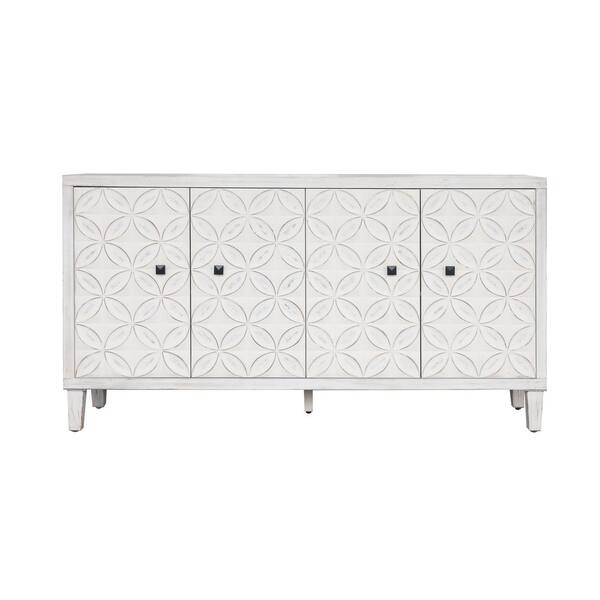 Unbranded 59.84 in. W x 15.75 in. D x 31.50 in. H Whitewashed Linen Cabinet Sideboard with 4-Doors