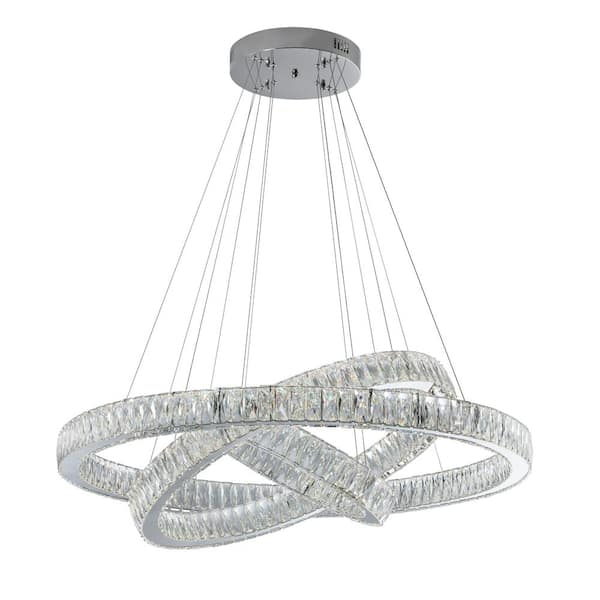 Finesse Decor Crystal Elegance 3 Circles, 100-Watt Integrated LED Chandelier in Chrome