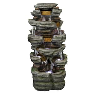 47.2 in  Garden Water Fountain Stacked Shale Rockery Outdoor Fountain with LED Lights for Backyard, Garden, Office