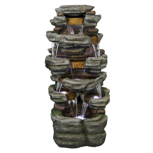 Watnature 47.2 in  Garden Water Fountain Stacked Shale Rockery Outdoor Fountain with LED Lights for Backyard, Garden, Office