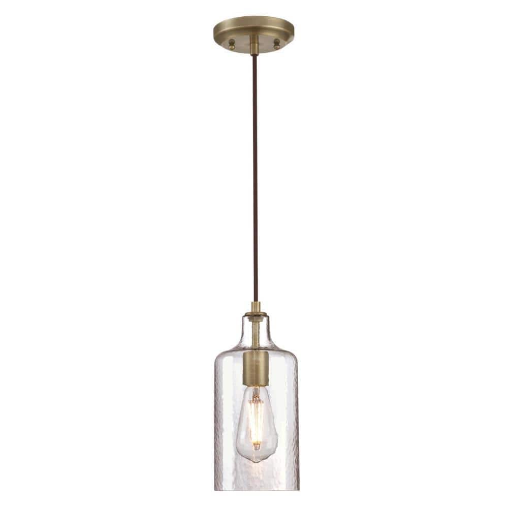 Carmen Antique Brass Mini Pendant with Clear Textured Glass