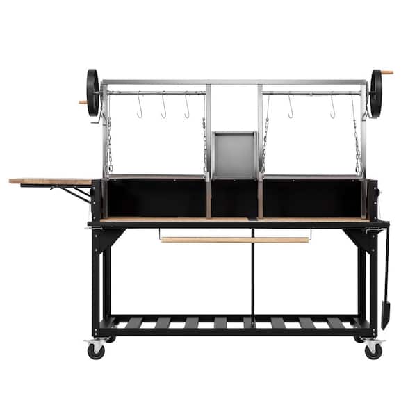 92 in. Argentine Santa Maria Charcoal and Wood Grill, Adjustable Outdoor BBQ, in Black (KM-OG-AW-92)