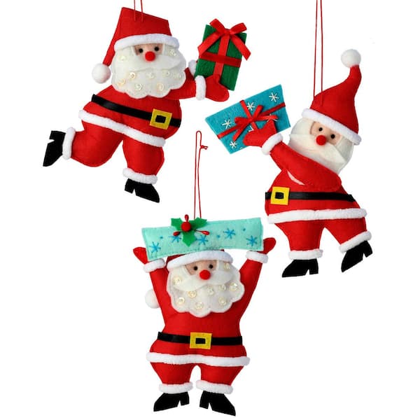6 in. Felt Sants With Gift Ornament (Set of 3)