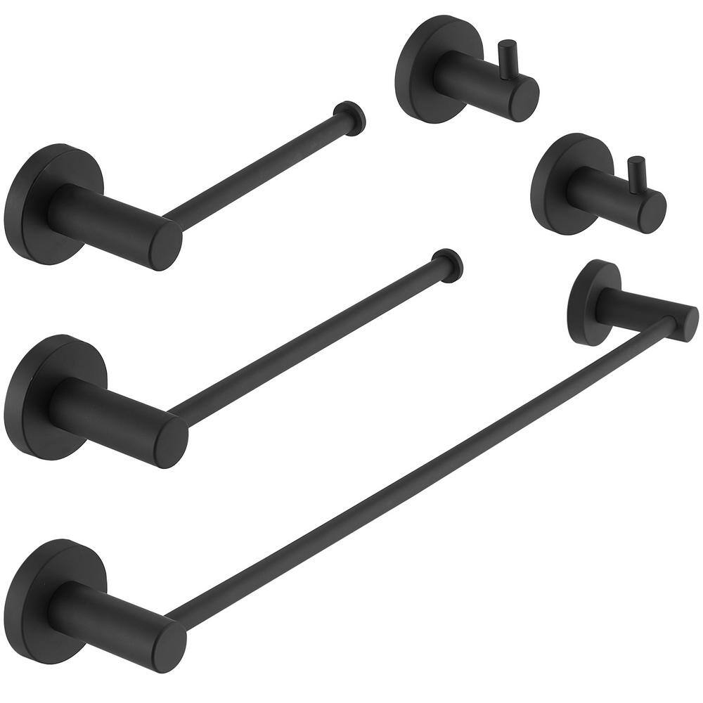 Bathroom Hardware Set 5-Piece Bath Hardware Set with Towel Bar, Robe Hook, Toilet Paper Holder in Matte Black -  HOMEMYSTIQUE, NBHS135B