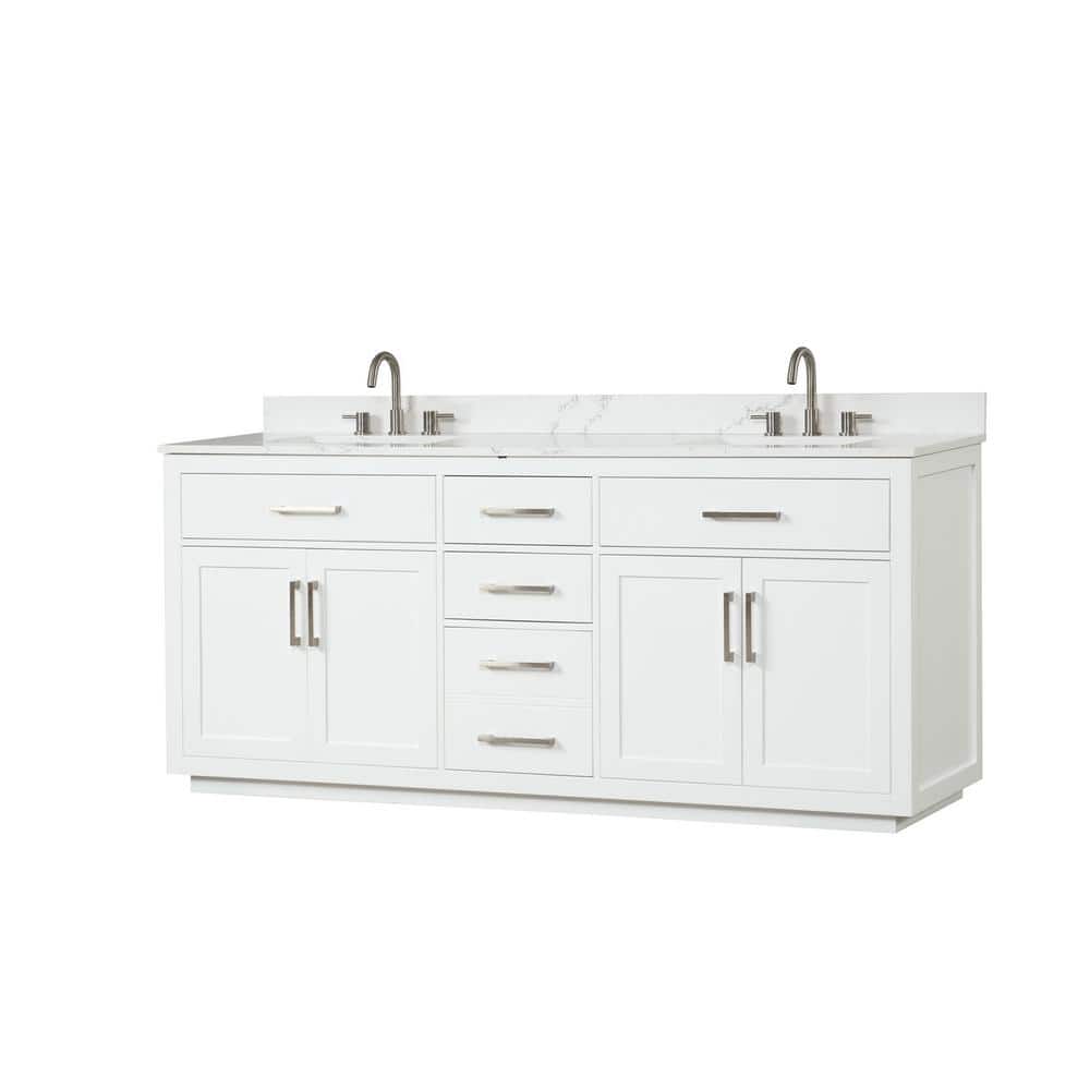 80 White Freestanding Modern Solid Wood Bathroom Vanity with Double Sink, W