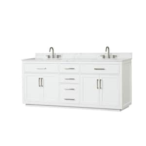 80 White Freestanding Modern Solid Wood Bathroom Vanity with Double Sink, White Quartz Top, Cabinet,3 Drawers,Countertop