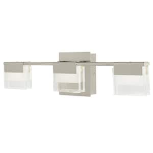 VICINO 21.26 in. W x 5.71 in. H 3-Light Brushed Nickel Integrated LED Bathroom Vanity Light with Rectangular Shades