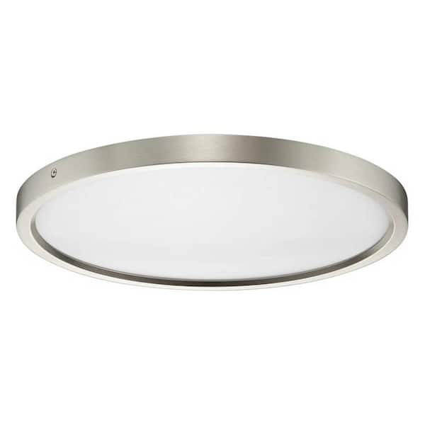 15 in. 30-Watt Ultrathin Brass Nickel Dimmable Integrated LED Flush Mount with White Acrylic Shade