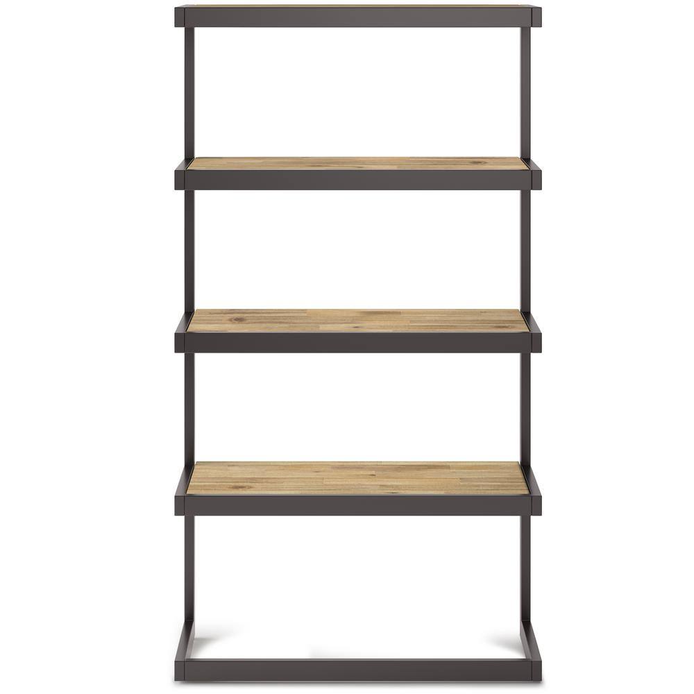 Distressed Golden Wheat Acacia Wood and Metal Bookcase