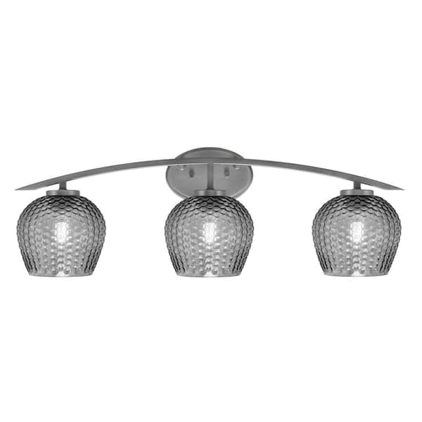 Unbranded Siena 29 in. 3-Light Vanity Light Graphite with Smoke Textured Glass Shades