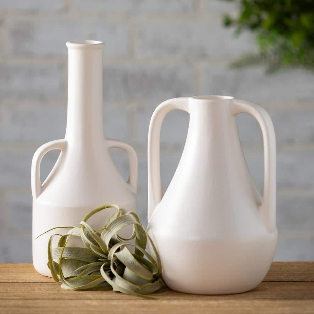 SULLIVANS 11.5 in. and 9 in. Modern White Jug Vase - (Set of 2) CM3042 -  The Home Depot