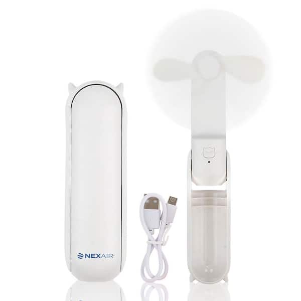 Mini Portable Hand Fan 4 in. 2 Speed Rechargeable w/Power Bank Quiet Table Desk Fan Foldable for Adults and Kids, White
