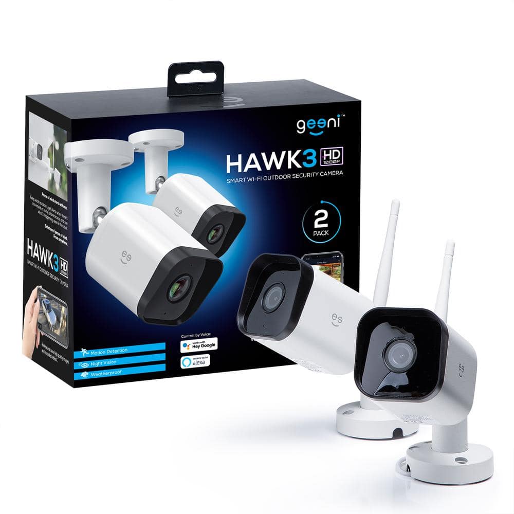 Geeni Hawk 3 HD 1080p Wi-Fi Wired Indoor/Outdoor Standard Security Camera  IP65 Weatherproof with Remote Access (2-Pack) GN-CW233-199 - The Home Depot
