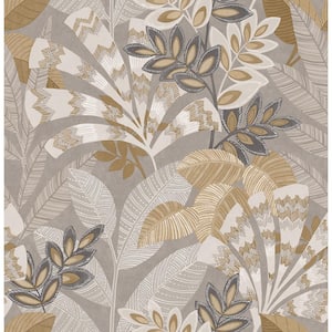 Yara Taupe Grey Leaves Peel and Stick Wallpaper