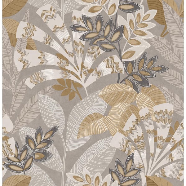 InHome Yara Grey Leaves Peel and Stick Sample, 8 in. x 10 in. Wallpaper Sample