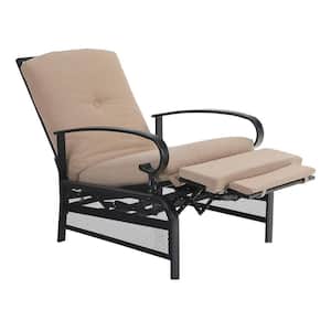 Multi-Angle Adjustable Metal Outdoor Recliner with Beige Cushion
