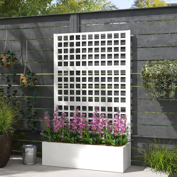 Outsunny - 43.3 in. W x 15.9 in. D x 70.1 in. H White Metal Outdoor Planter Box, Galvanized Raised Garden Bed with Trellis 1-Pack