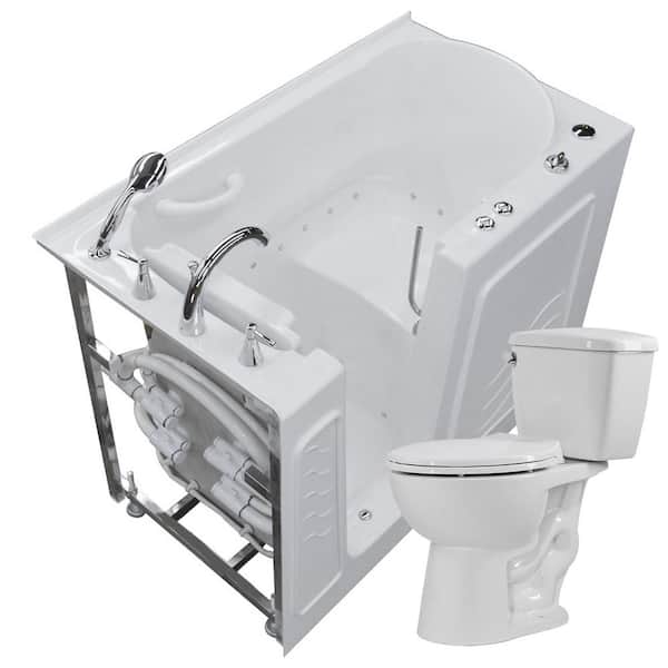 Universal Tubs Bath and Toilet Combo 30 in. L x 53 in. W Left Side Drain Air Jetted Bathtub in Whitewith 1.28 GPF Single Flush Toilet
